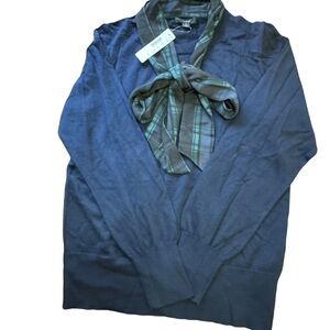 NWT Navy Jcrew Sweater with Green Plaid Tie Sz M